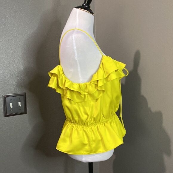 Topshop Rochelle Ruffle Charmeuse Camisole Chartreuse - Picture 5 of 9